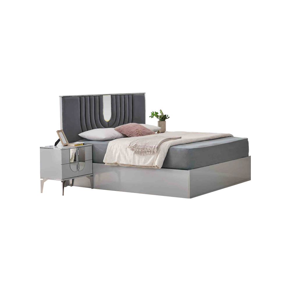 Komplette Schlafzimmermöbel Doppelbett Nachttische Grau Design 3tlg