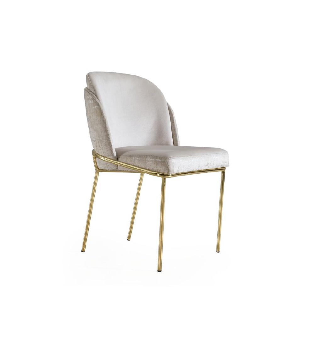 Luxuriöser Weißer Esszimmer Einsitzer Designer Textilstuhl Edelstahl
