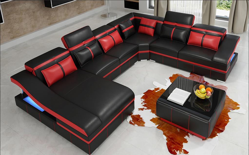 Set Luxury Modern Ecksofa U-Form Designer und Couchtisch Wohnzimmer Leder Neu
