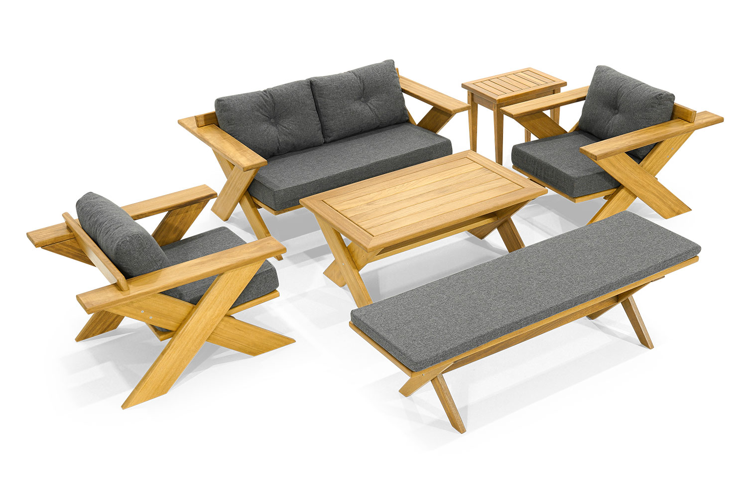 Stilvolle Garten Sitzmöbel Edle Sitzbank 2x Sessel Beistelltisch 6tlg