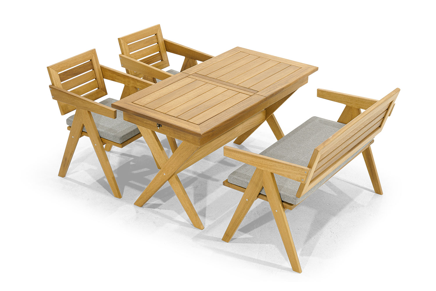 Braune Terrassenmöbel Outdoor Sitzmöbel 2x Stühle Esstisch Holz Bank