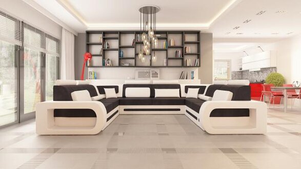 XXL BIG Wohnlandschaft U Ecksofa Stoff Leder Textil Sofa Couch Polster Garnitur