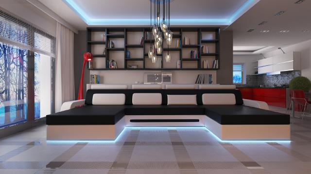 XXL BIG U Form Ecksofa Sofa Couch Polster Garnitur Textil Stoff Wohnlandschaft !