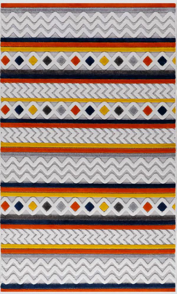 Teppich Kurzflor Retro Design Ornamente Bunt Kinderstube Wohnzimmer Teppiche