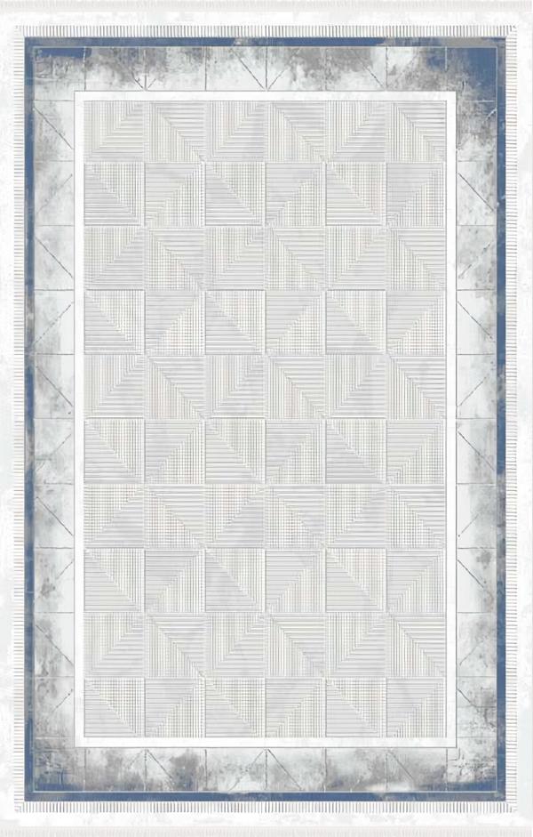 Teppich Kunstfaserteppich Bordüre Geometrisches Muster Kurzflor Blau