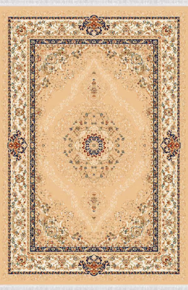 Orientalisch Traditionell Teppich Bordüre Ornament Kurzflor Beige Blau 150x233