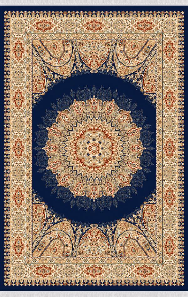 Teppich Vintage Kurzflor Bordüre Ornament Wohnzimmerteppich Blau Beige