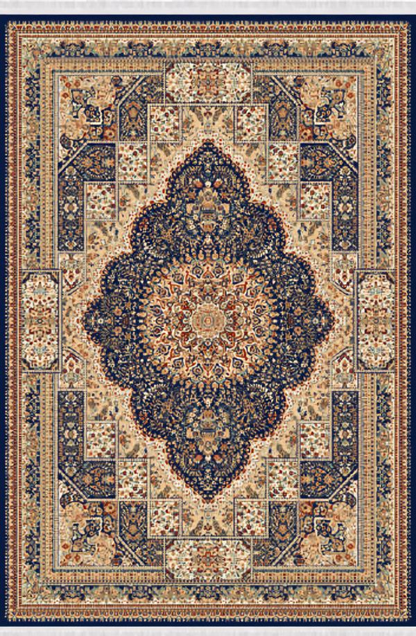Orient Teppich Kunstteppich Traditionell Kurzflor Bordüre Blau Beige 150x233