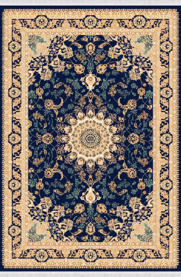 Teppich Kunstteppich Kurzflor Bordüre Orientalischer Design Blau Beige 150x233