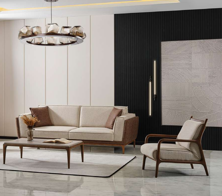 Designer Wohnzimmer Set 3-Sitzer Sofa Sessel Beige Couchen Möbel Sitzpolster