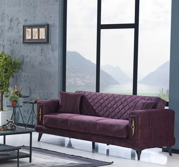 Design Lila Sofa 3 Sitzer Wohnzimmer Textil Polstermöbel Modern Dreisitzer Sofa
