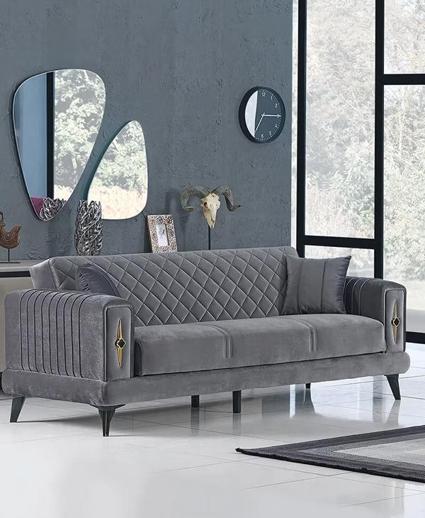 Modern Grau Dreisitzer Sofa Couch Polstermöbel Textil Design Möbel Wohnzimmer