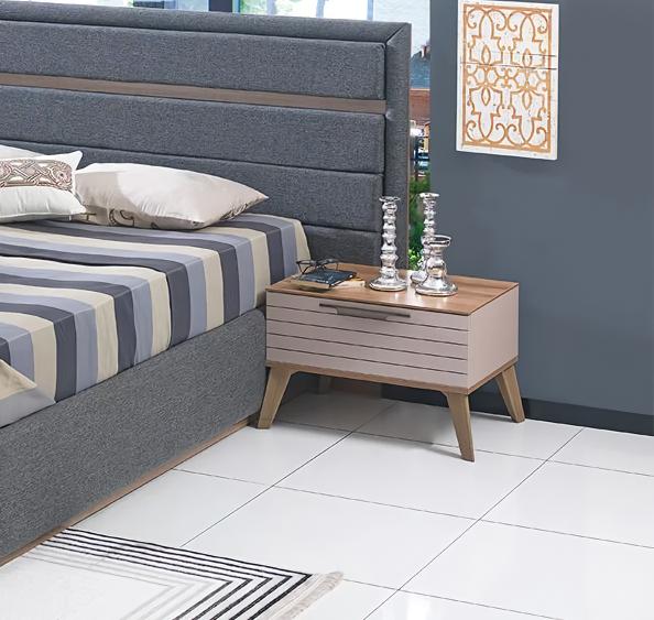 Luxus Beige Nachttisch Schlafzimmer Holzmöbel Beistell Einrichtung