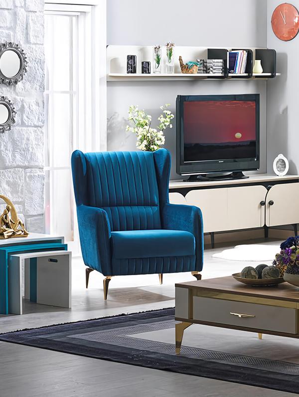 Design Sessel Blau Wohnzimmer Möbel Modern Luxus Einrichtung Sitz