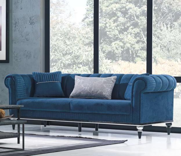 Sofa Polstercouch Dreisitzer Couch Sitzmöbel Polster Möbel Polstermöbel Blau