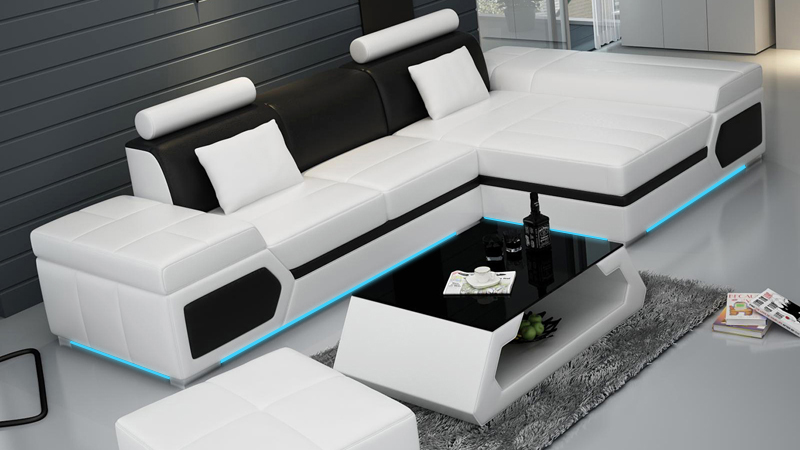Ledersofa Sofa USB Wohnlandschaft Ecksofa Garnitur Couch Design Garnitur K5013D