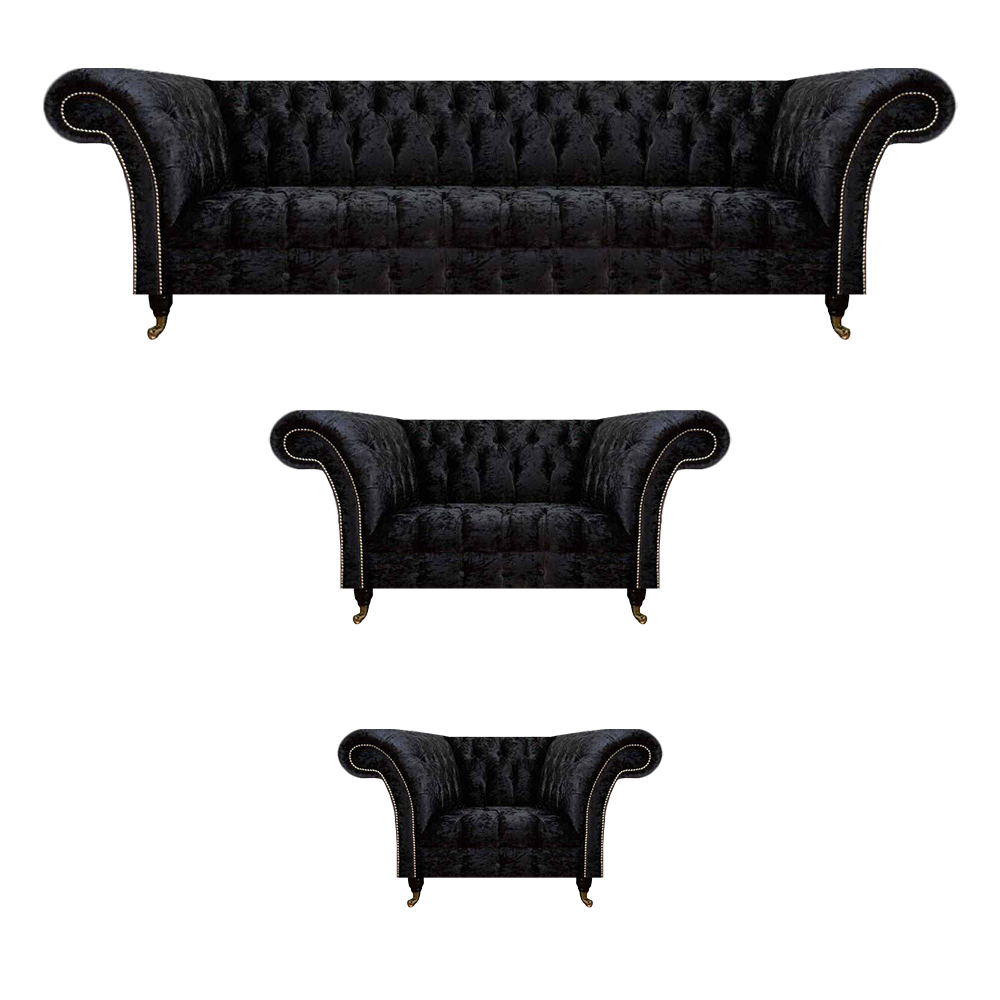 Chesterfield Schwarze Polstergarnitur Designer Wohnzimmer Couchen 3tlg