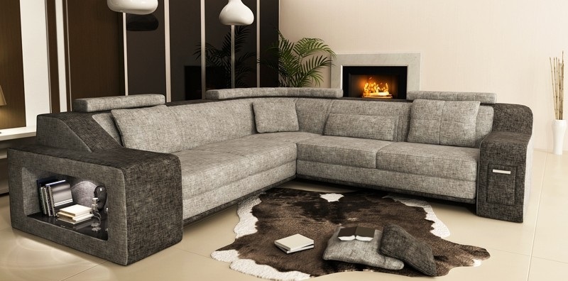 Ecksofa Leder Textil Sofa mit USB,Polster Wohnlandschaft L Garnitur Sitz Isching