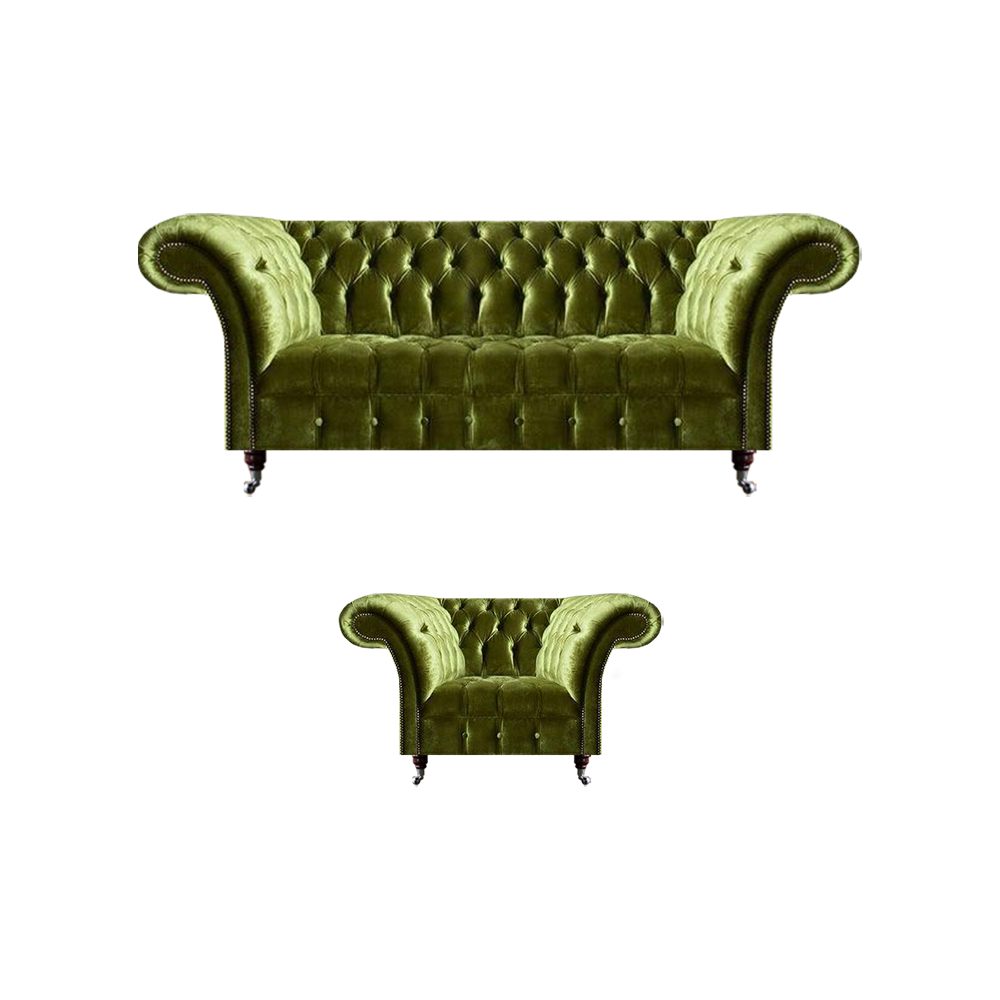 Grün Sofagarnitur 2tlg Textil Garnitur Sessel mit Sofa Dreisitzer Sitzgruppe