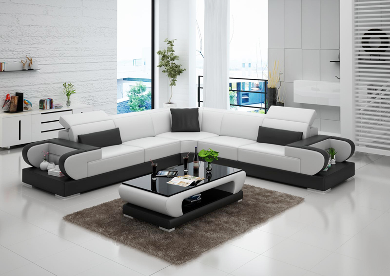 Ledersofa mit USB Wohnlandschaft Ecksofa Eck Garnitur Design Modern Sofa G8002B