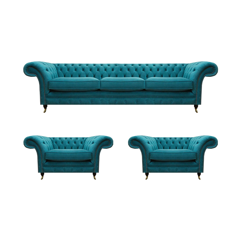 Sofas Blau Komplett Wohnzimmer Chesterfield Sofagarnitur 3tlg Luxuriöse