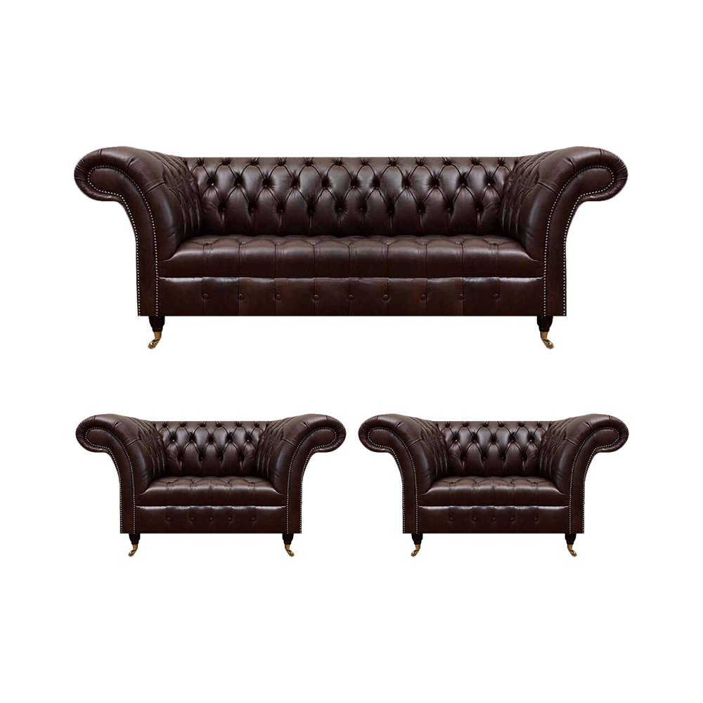 Dunkelbraune Chesterfield Sofagarnitur Komplettes Couch Sessel Set 3tlg