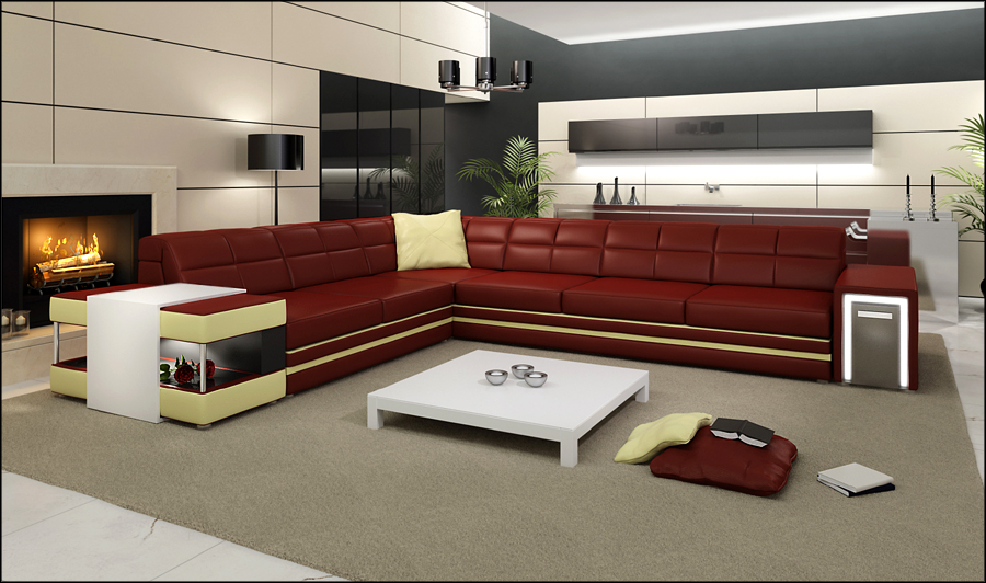 Designersofa Ecksofa mit USB Ledersofa Polster Sitz Eck Garnitur Couch PH3026