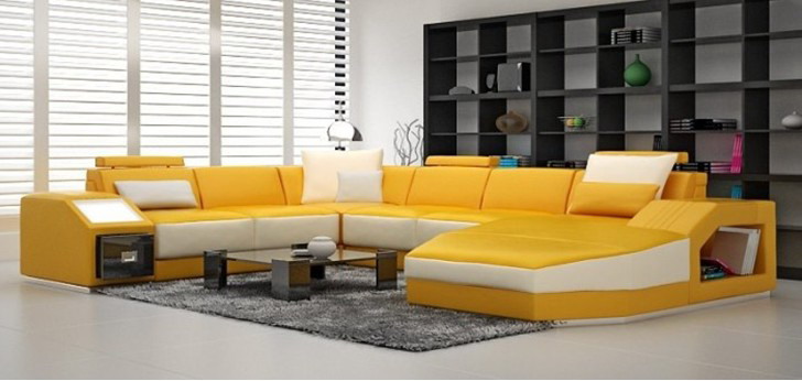 Ledersofa Ecksofa Big Sofa Sofa mit USB Polster Eck Wohnlandschaft mit Licht Neu
