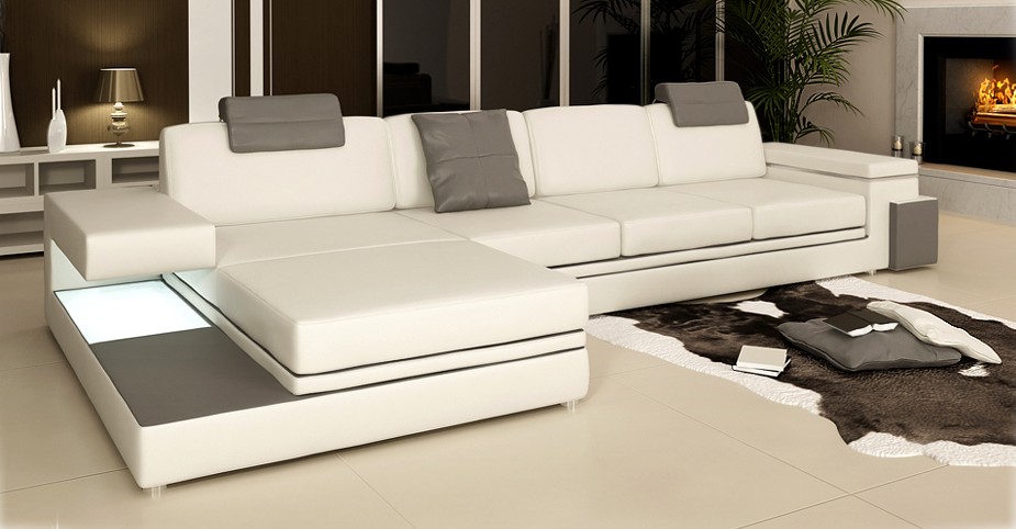 Ecksofa mit USB Couch Sofa Wohnlandschaft Sitz Eck Garnitur Leder Textil PHM88