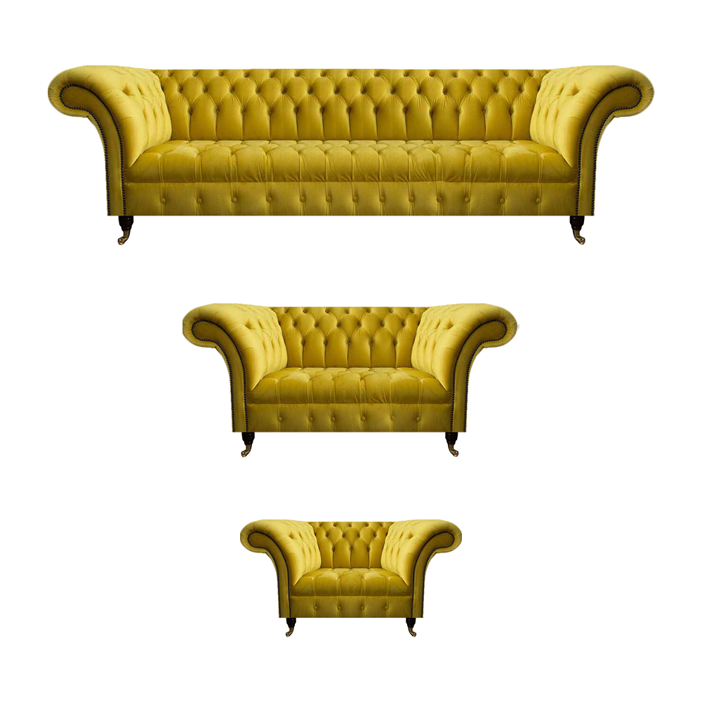 Gelbe Designer Chesterfield Sitzmöbel Wohnzimmer Textil Couchen 3tlg