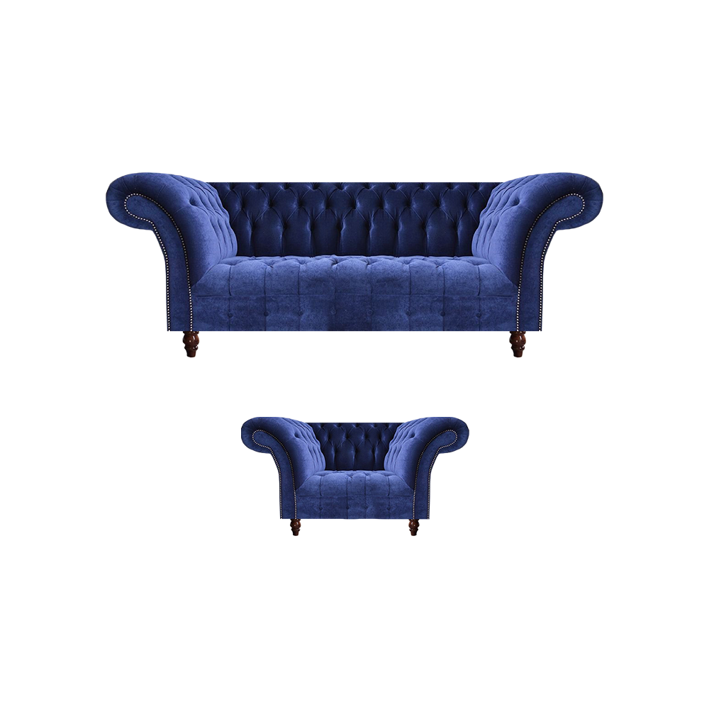 Moderne Sitzgruppe 2tlg Sofa Dreisitzer mit Sessel Chesterfield Sofagarnitur