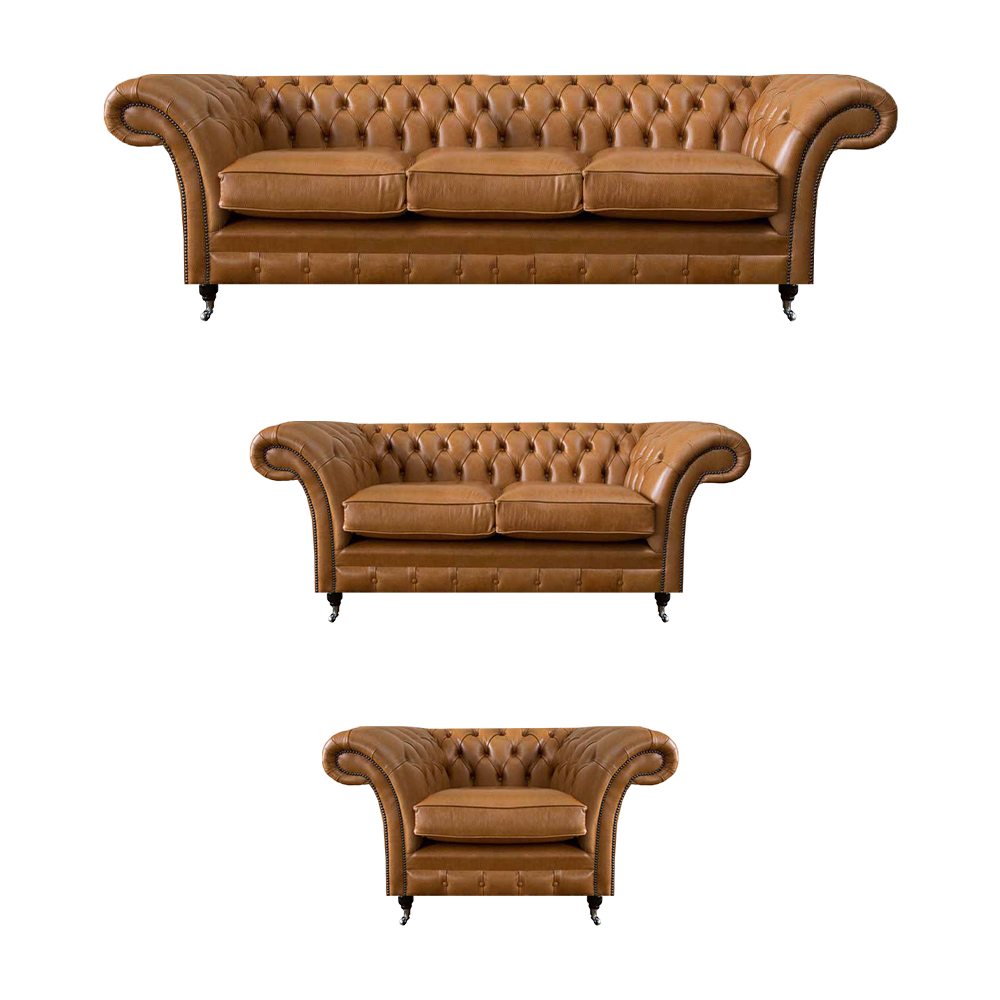 Braun Chesterfield Luxuriöse Sofagarnitur Set 3+2+1 Wohnzimmer Ledersofa