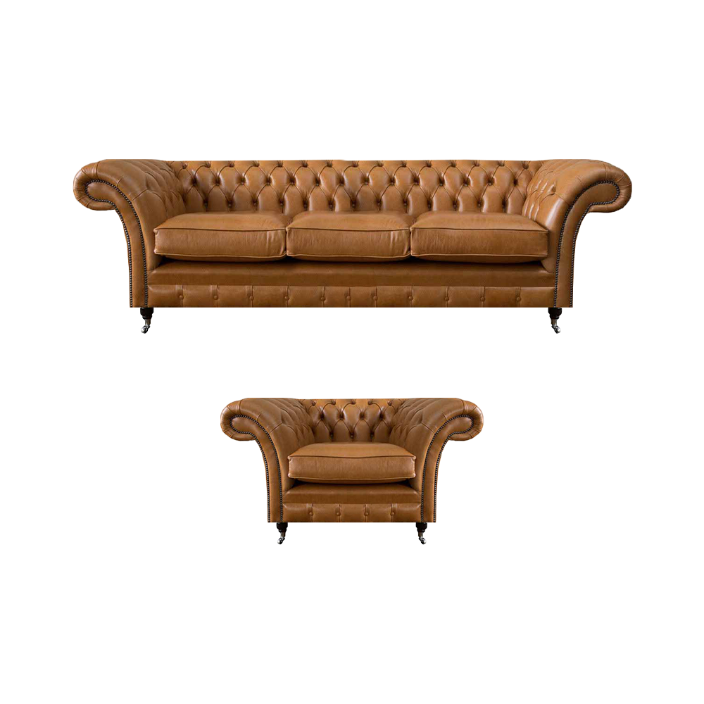 Wohnzimmer Design Leder Möbel Sessel mit Sofa Dreisitzer Couch Chesterfield