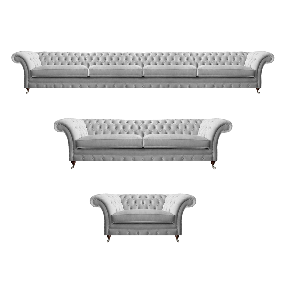 Moderne Chesterfield Weiße Polstergarnitur Designer Sitzmöbel 3tlg Set
