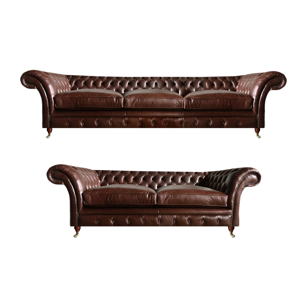 Couchgarnitur Braun Leder Sofas 3+2 Sitzer Wohnzimmer Chesterfield