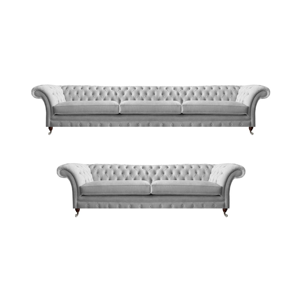 Chesterfield Weiße Sofagarnitur Edle Polstercouchen Stoffsofas 2tlg Set
