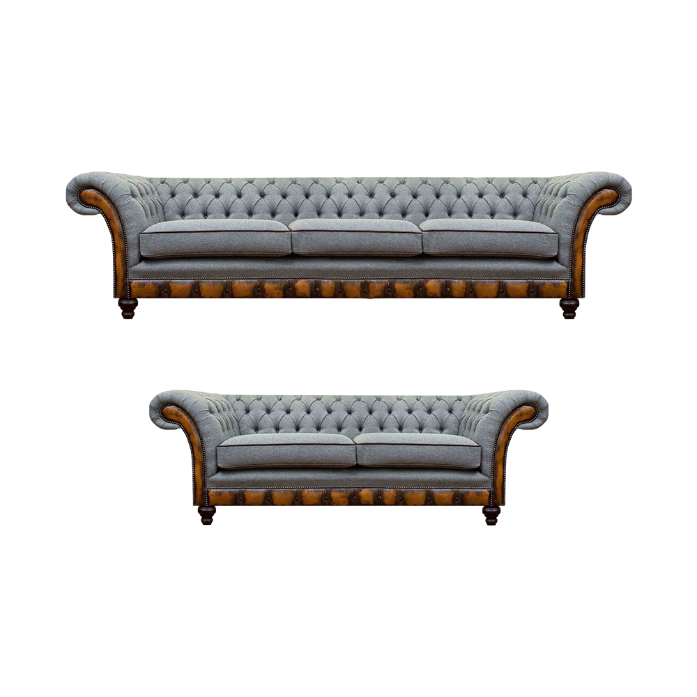Graue Chesterfield Stoffsofas Luxuriöse Wohnzimmer Couchgarnitur 2tlg