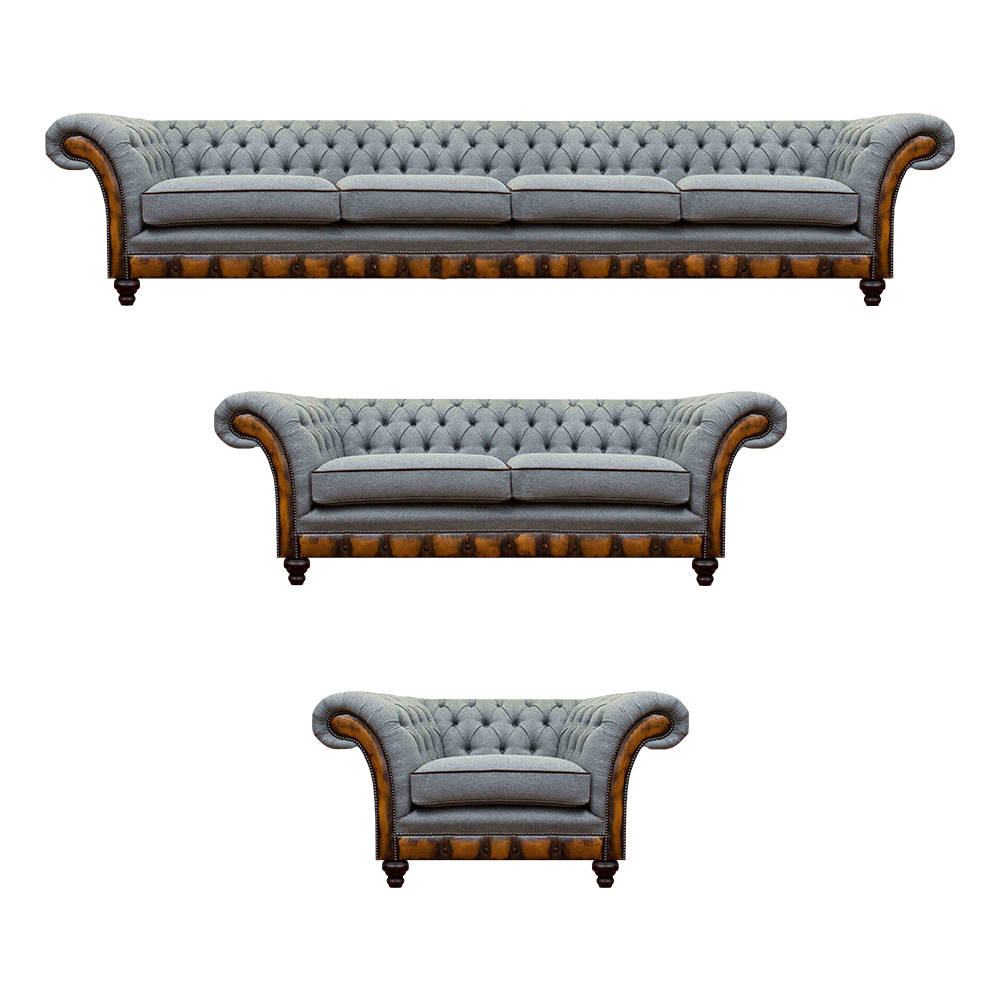 Chesterfield Hellgraue Couchen Designer 4-Sitzer Zweisitzer Lehnsessel