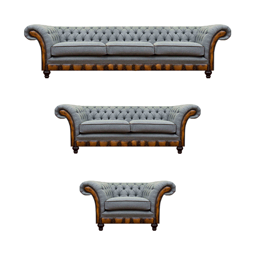 Chesterfield Hellgraue Polstermöbel Wohnzimmer Sofagarnitur Edles Set