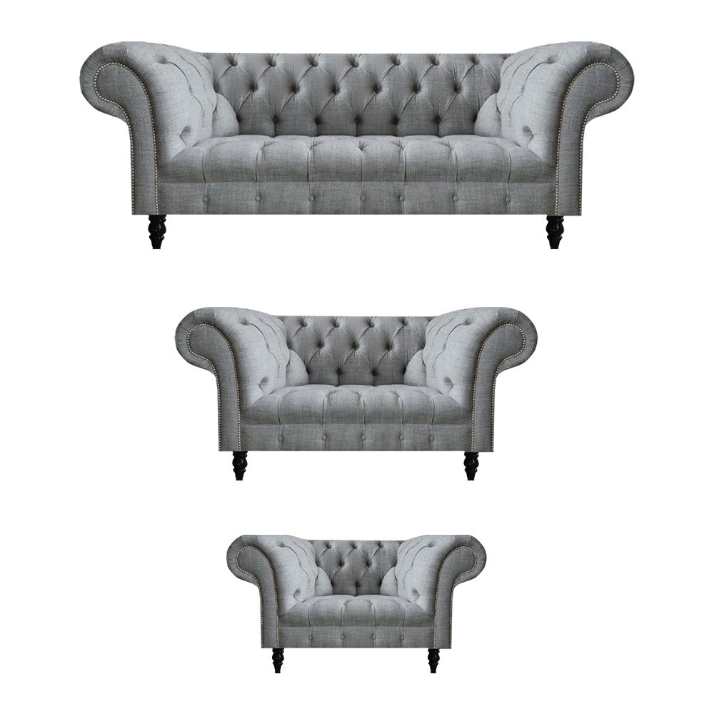 Sofagarnitur 3tlg Grau Sofas 3+2+1 Garnitur Luxuriöse Chesterfield Möbel