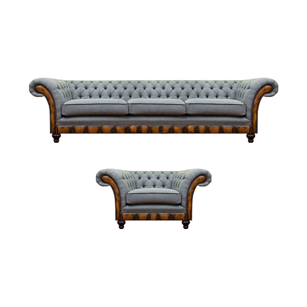 Chesterfield Wohnzimmer Stoffsofa Exklusiver Lehnsessel 3-Sitzer 2tlg