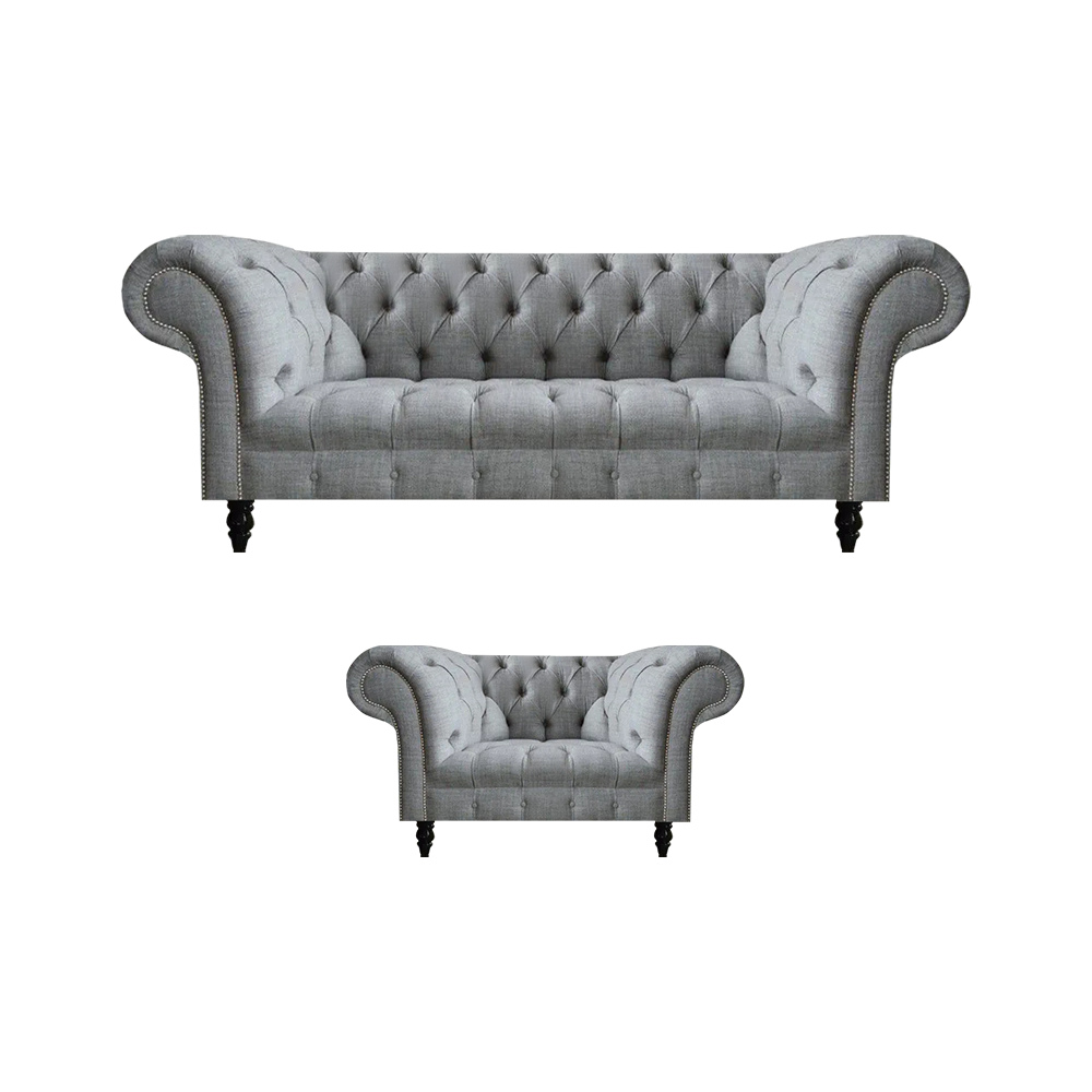 Sofagarnitur Sofa Dreisitzer Couch mit Sessel Grau Garnitur Luxuriöse Möbel