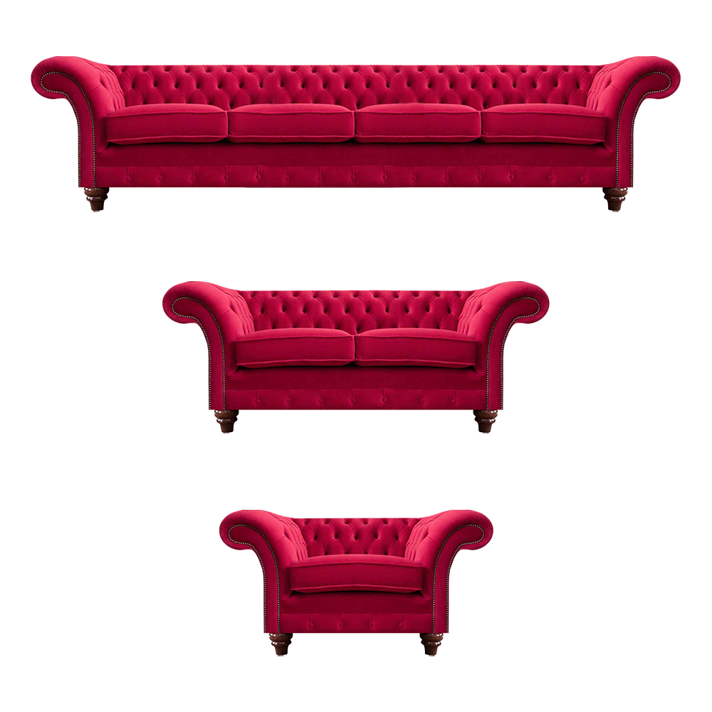 Rote Chesterfield Couchgarnitur Moderne Wohnzimmer Polstersofas 3tlg