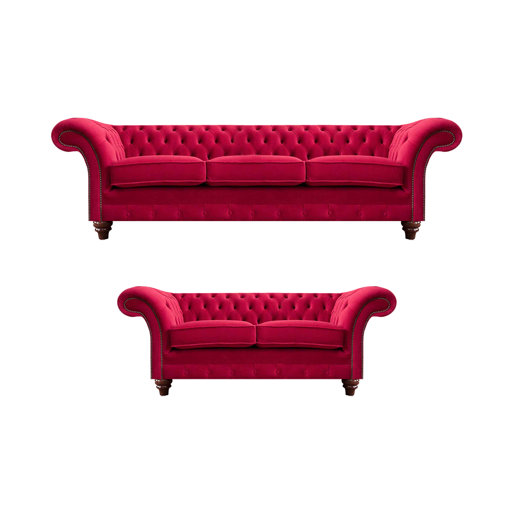 Designer Rote Chesterfield Couchen Moderne Polster Stoffsofas 2tlg Set
