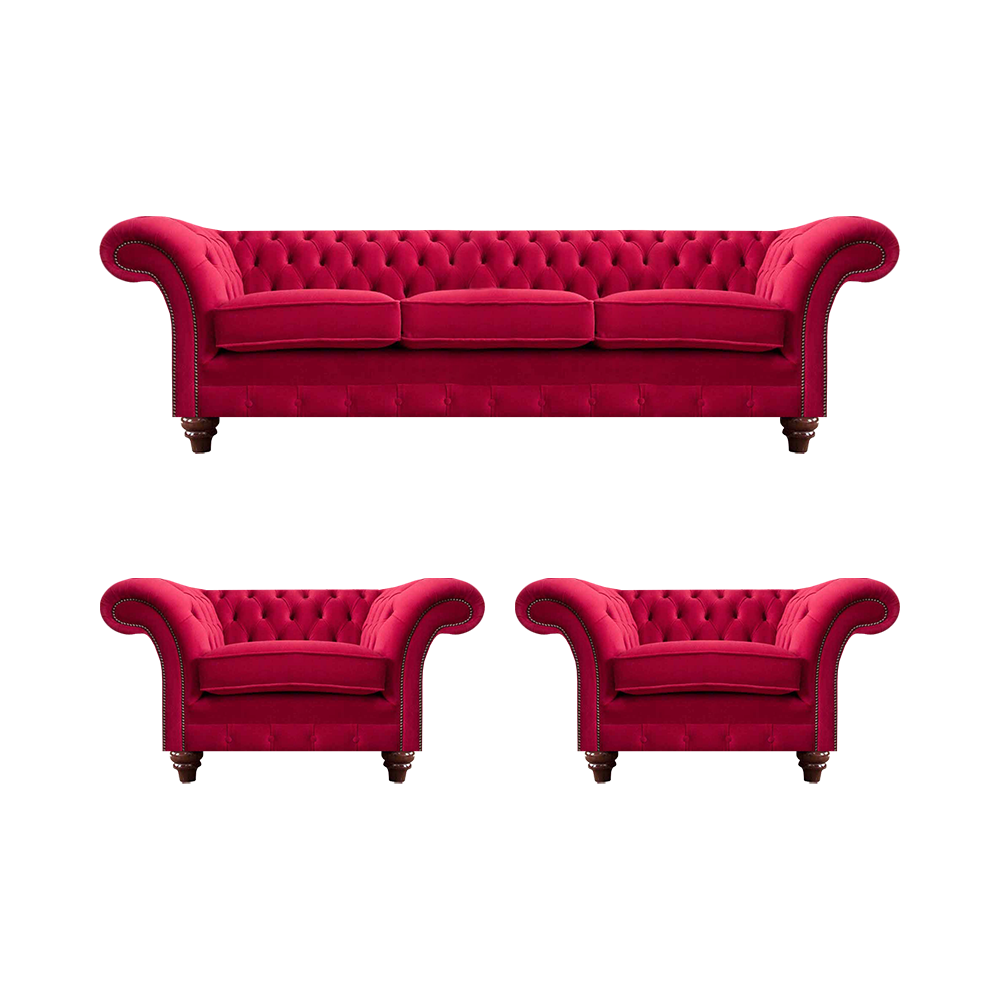 Exklusive Rote Chesterfield Sofas Designer Couchen Sessel 3-Sitzer 3tlg