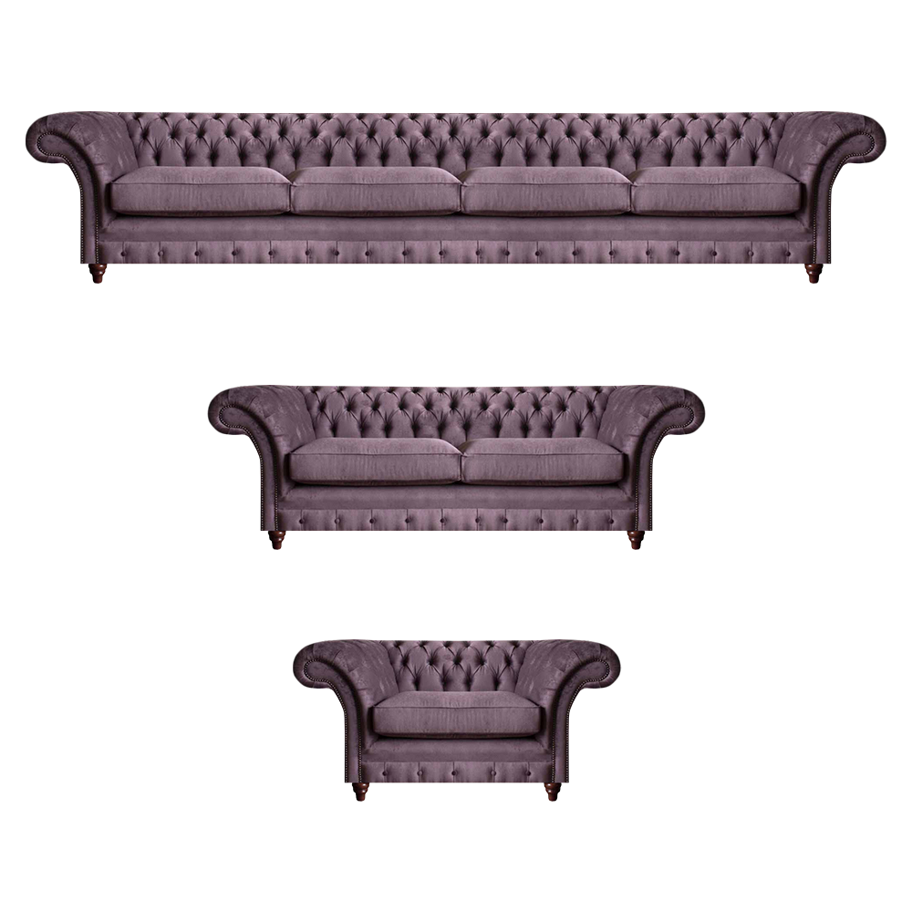 Chesterfield Lila Garnitur Komplettes Sofa Set Moderne Sitzmöbel 3tlg