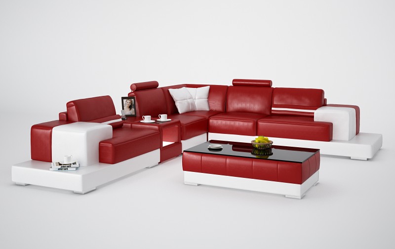 Ledersofa Couch Wohnlandschaft Ecksofa Eck Garnitur Design Modern Sofa mit USB
