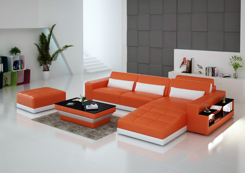 Ledersofa Couch Wohnlandschaft Eck Garnitur Design Modern Sofa mit USB Ecksofa