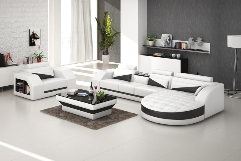 Ledersofa Couch Wohnlandschaft Ecksofa + Sessel Garnitur Design Sofa mit USB