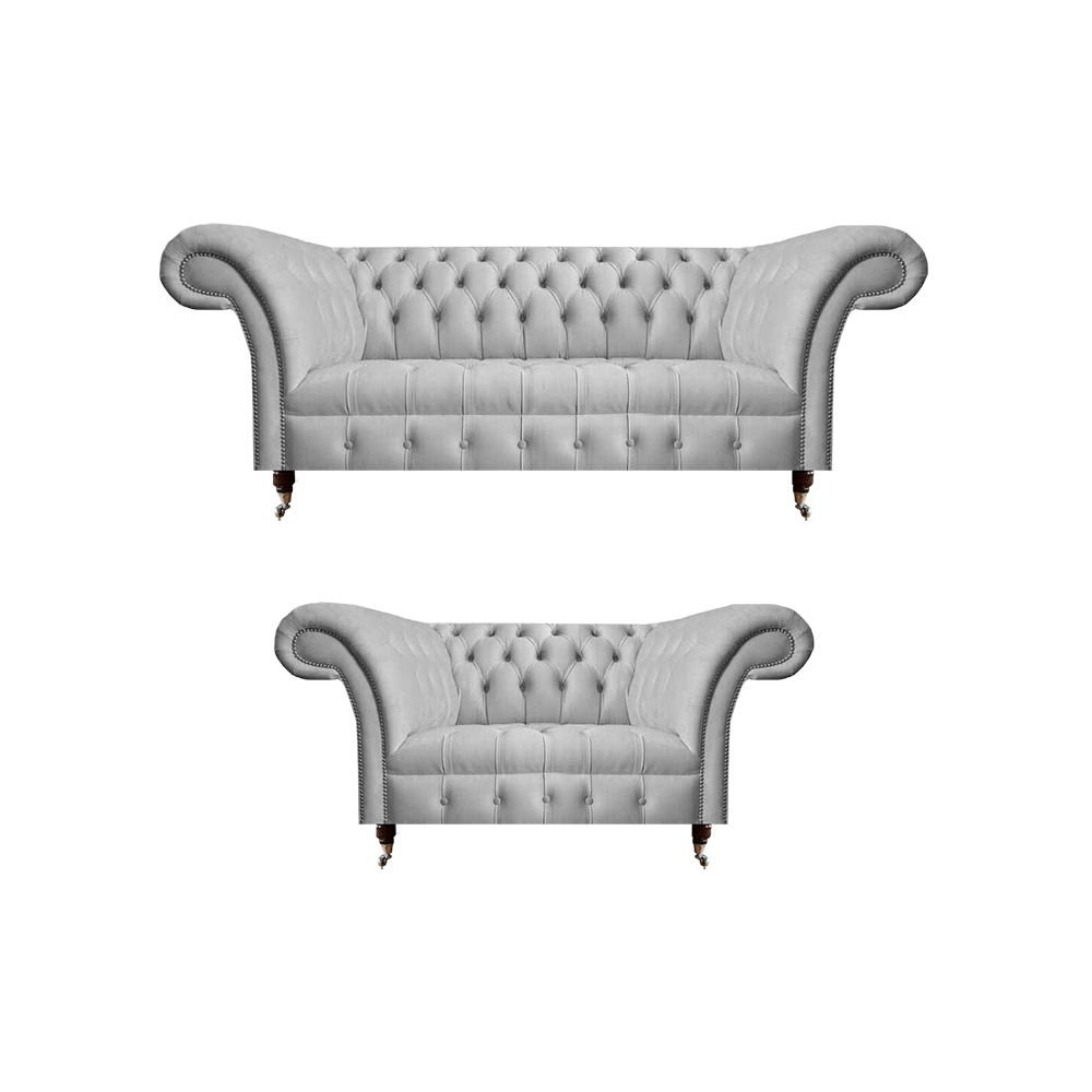 Grau Moderne Textil Möbel Wohnzimmer 2x Sofas Chesterfield Polstermöbel